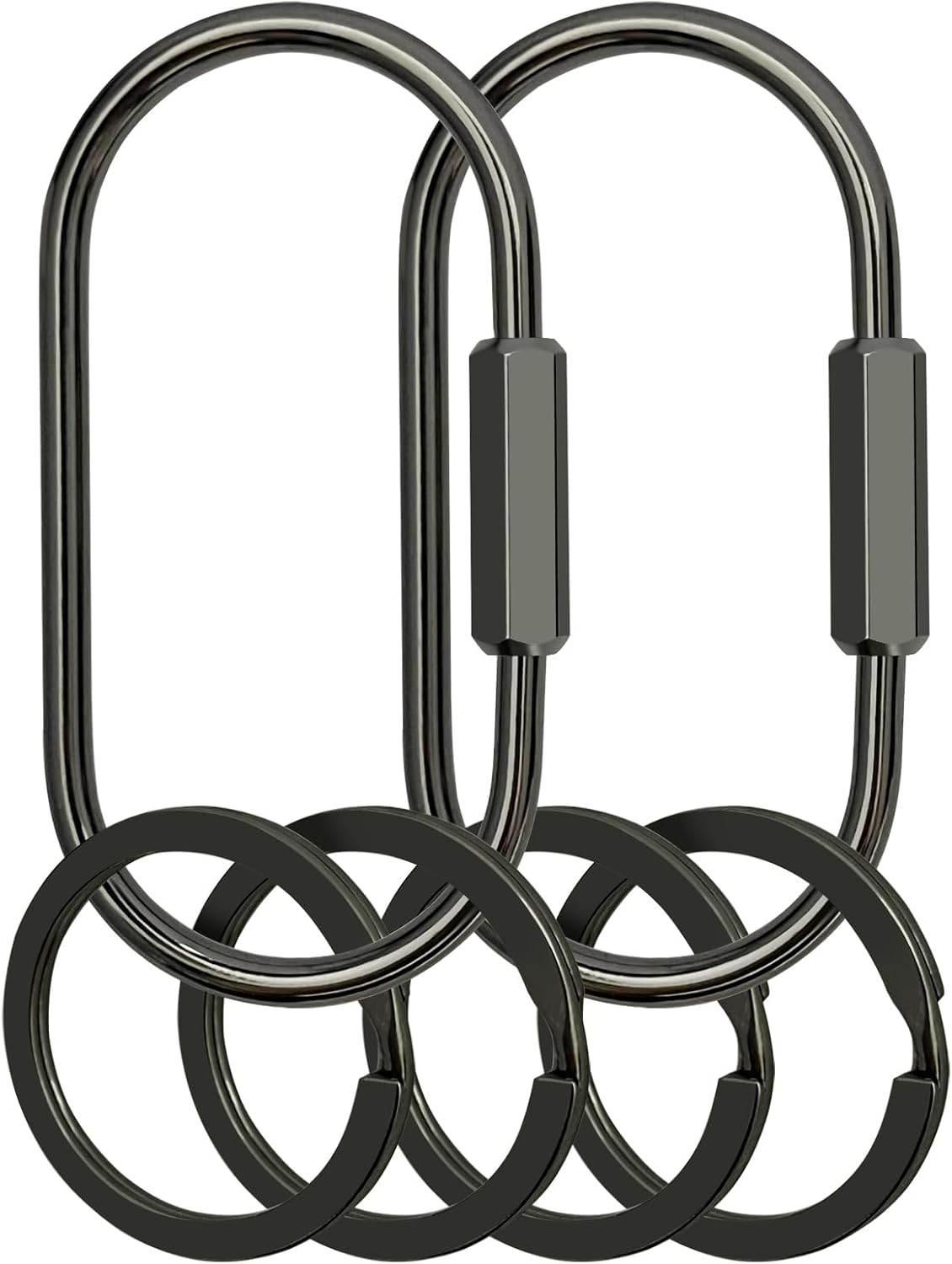 Key Chain, Brass Key Rings 2 Pack Screw Lock Key Organizer with 4 Rings Carabiner Keychain Clip for Men and Women