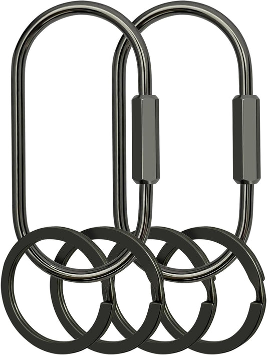 Key Chain, Brass Key Rings 2 Pack Screw Lock Key Organizer with 4 Rings Carabiner Keychain Clip for Men and Women