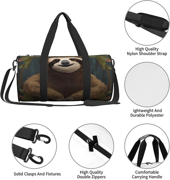 Travel Duffel Bag Lightweight Carry On Weekender Overnight Bags Sloth Sports Tote Gym Backpack with Adjustable Strap Hospital Bags Foldable Luggage Bag for Women Men