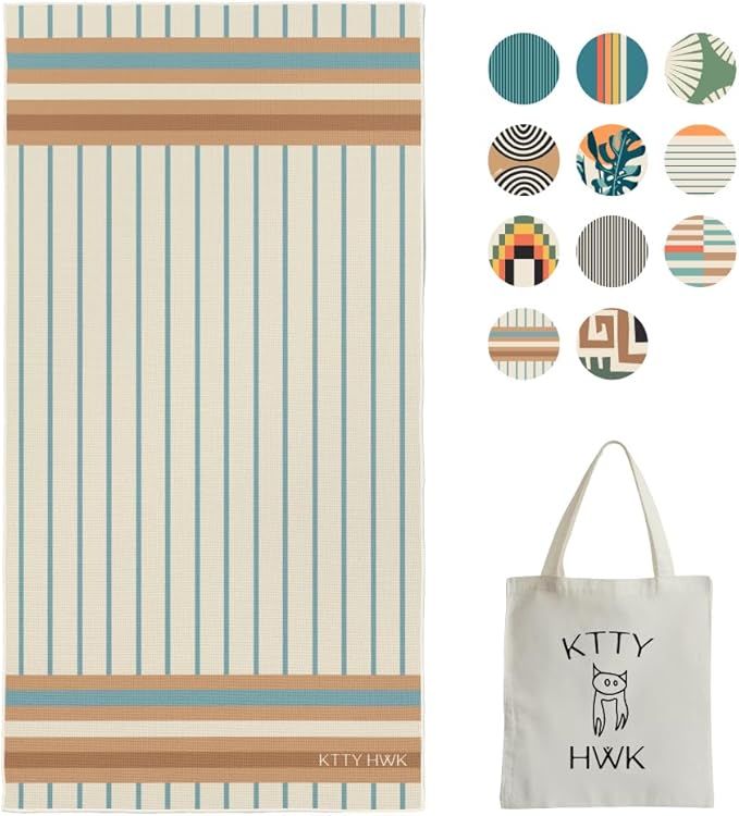 Premium Sand-Free Beach Towel, Hidden Zipper Pocket Spacious 6ft x 3ft, Quick-Dry, Packable, Cavas Tote Included! (Folly)