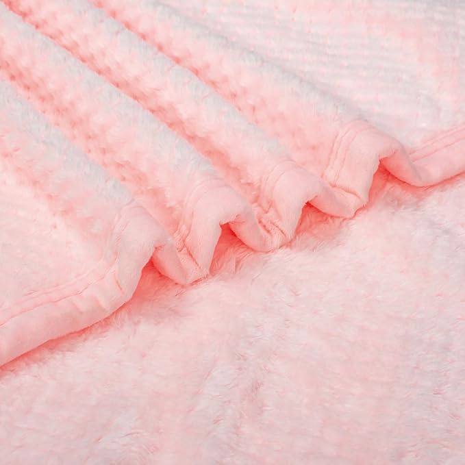 Fuzzy Blanket or Fluffy Blanket for Baby, Soft Warm Cozy Coral Fleece Toddler, Infant or Newborn Receiving Blanket for Crib, Stroller, Travel, Decorative, 30”×40”, Baby Pink+Lavender