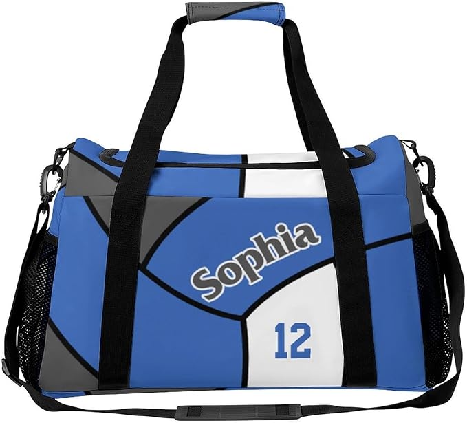 Custom Volleyball Blue Duffel Bag with Name Personalized Travel Bags Sport Gym Bag Carry On Weekender Bags for Men Women