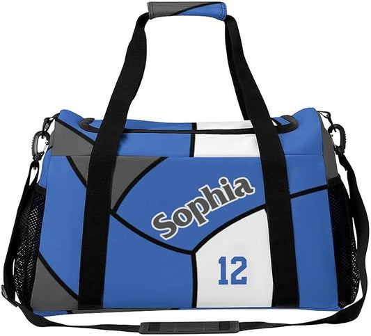Custom Volleyball Blue Duffel Bag with Name Personalized Travel Bags Sport Gym Bag Carry On Weekender Bags for Men Women