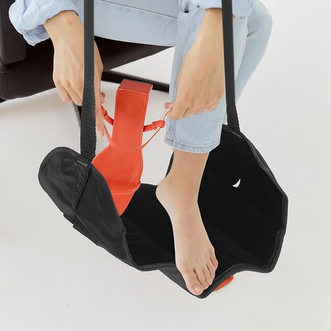 HEMOTON Airplane Foot Hammock Footrest Black Integrated Travel Foot Hanger Portable Office Desk Footrest for Long Flight and Work Comfort