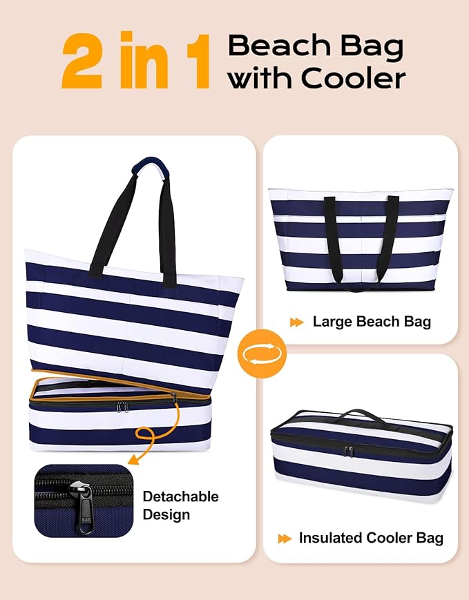 Beach Bag with Cooler, 54L Large Waterproof Sandproof Travel Tote Bag, Duffel Weekender Bag for Packing/Travel/Gym