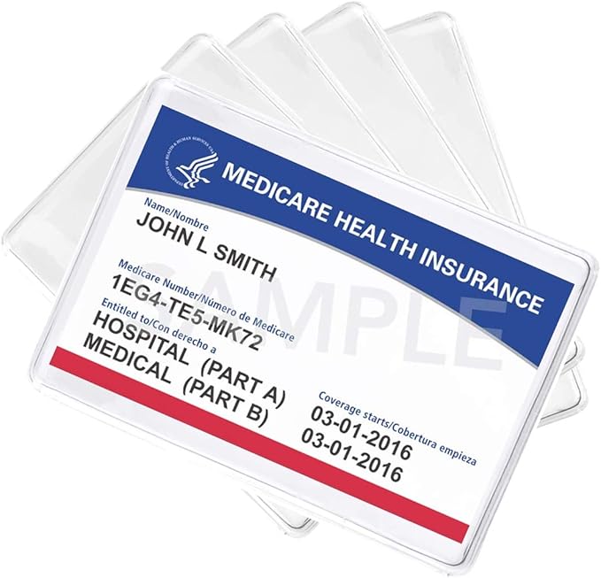 5 Pack - Premium Medicare Card Protector Sleeves - Durable 2 ⅜ X 3 ⅜ Business Card Holders - Clear Vinyl Plastic Covers for Insurance & Social Security Metro & License or Credit Cards by Specialist ID