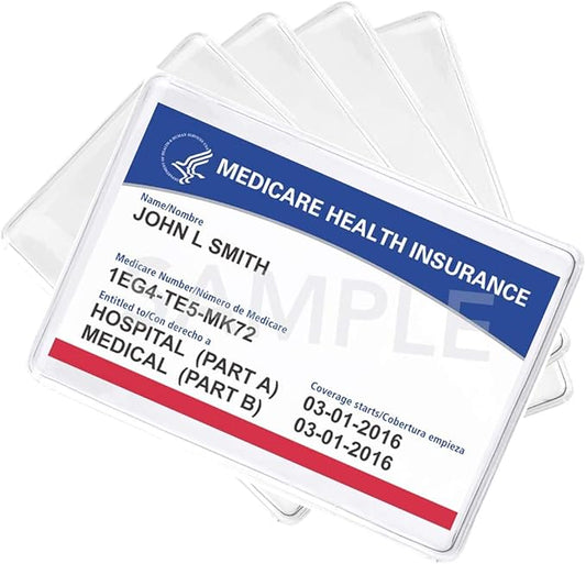 5 Pack - Premium Medicare Card Protector Sleeves - Durable 2 ⅜ X 3 ⅜ Business Card Holders - Clear Vinyl Plastic Covers for Insurance & Social Security Metro & License or Credit Cards by Specialist ID