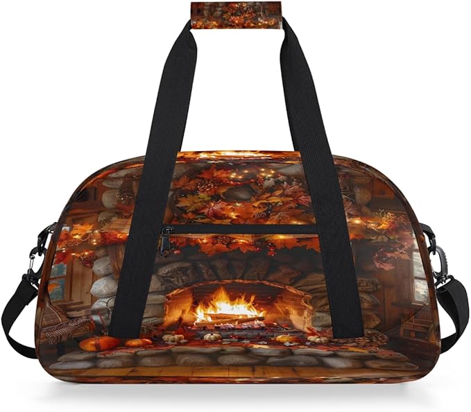 Travel Duffle Bag for travel duffle bag sports Girls Boys Kids Autumn Fall Fireplaces Lightweight Overnight Sleepover Weekender Bags Small Dance Gym Sport Bag Teens Carry-On Size Workout Bag