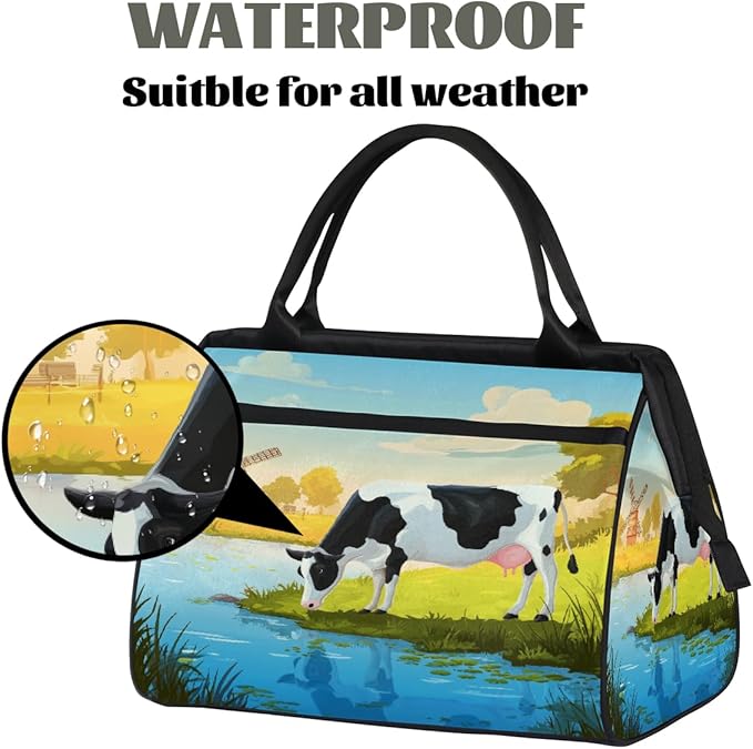 Travel Duffel Bag, Cute Farm Cow Waterproof Sports Gym Duffle Bag, Large Capacity Weekender Carry On Overnight Bags for Women Men