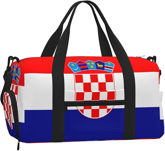 Republic of Croatia flag Print Gym Bag with Shoe Compartment for Women Men, 17.7in Sports Duffle Weekender Tote, Overnight Travel Duffel Bag Carry On