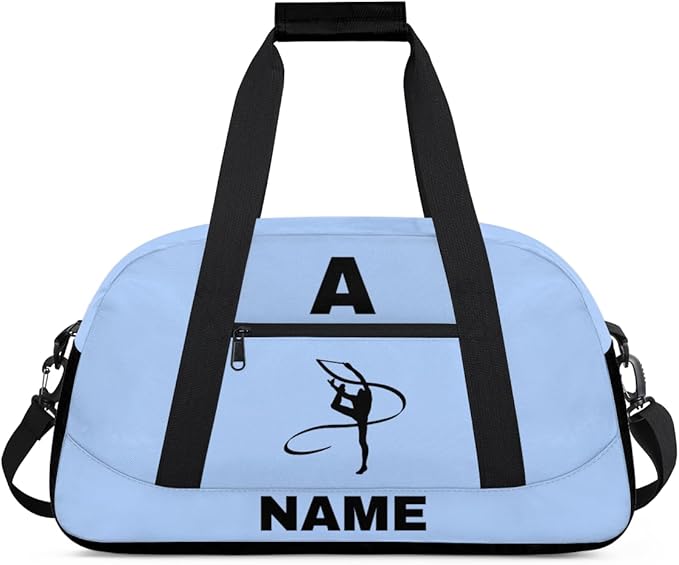 Personalize-Kids-Sports-Duffel-Bags With Custom Name Text Carry-On Overnight Travel Gym Lightweight Dance Pattern Sports Bags For Girls Boys Kids,Sky Blue
