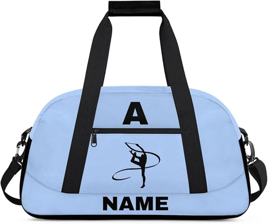 Personalize-Kids-Sports-Duffel-Bags With Custom Name Text Carry-On Overnight Travel Gym Lightweight Dance Pattern Sports Bags For Girls Boys Kids,Sky Blue