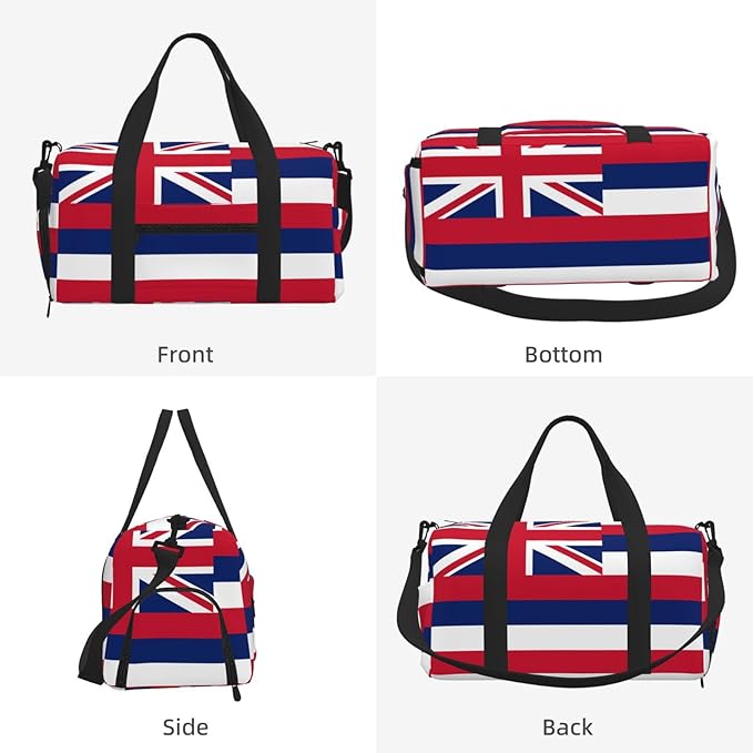 Hawaii Flag Print Gym Bag with Shoe Compartment for Women Men, 17.7in Sports Duffle Weekender Tote, Overnight Travel Duffel Bag Carry On