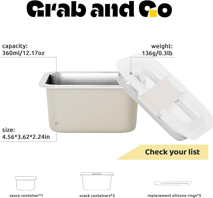 Stainless Steel Snack Box Containers for Kids, 3 Packs 12 oz Leak-Proof Microwave-safe Small Food Storage Container with Lid, Metal Compact Bento Lunch Box Container for School Travel
