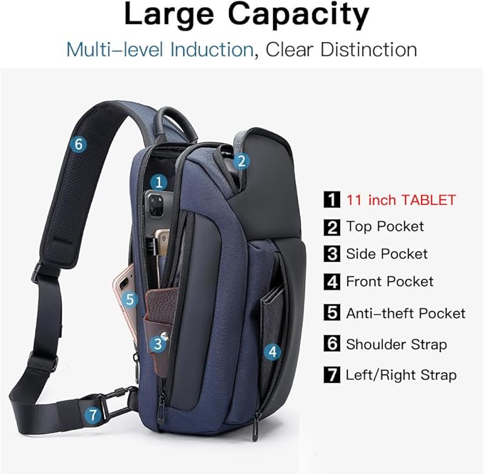 BANGE Men's Crossbody Backpack - Waterproof Shoulder Bag for Travel, Hiking & Daily Commute