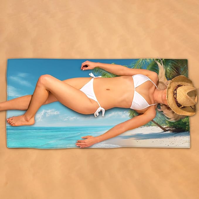 Beachside Summer Palm Trees Beach Towel, Large Microfiber Quick Dry Lightweight Pool Bath Towels Sand Free Beach Blanket for Summer Cruise Yoga Camping Travel Vacation Essentials 31 x 61 in