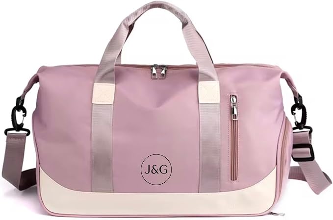 J&G Waterproof Gym Duffel Bag – Lightweight Travel & Sports Bag with Shoe Compartment and Wet Pocket for Men & Women – Carry-On Weekender for Gym, Beach, Trips – 8 Colors (Pink)