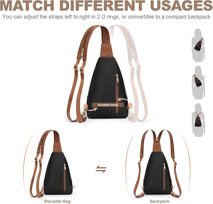 Anti Theft Sling Bag for Women, RFID Crossbody Purses Convertible Sling Backpack, Cross Body Purse Chest Bag