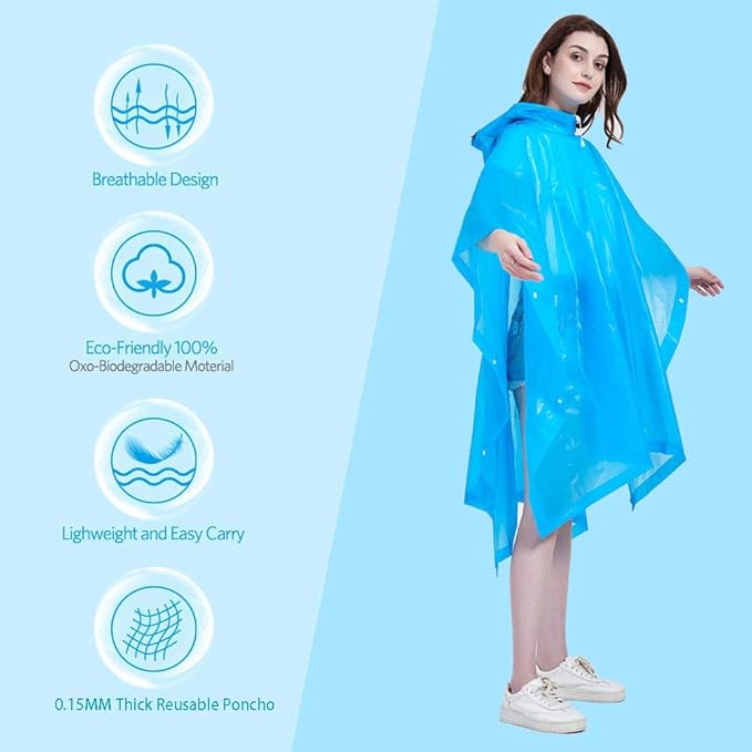 HLKZONE Rain Ponchos for Adults, [Pack of 2] Portable EVA Rain Coat Rain Jacket Reusable Raincoats with Drawstring Hood