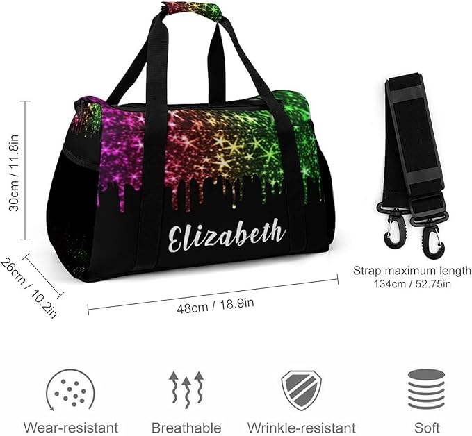 Colorful Sparkle Glitter Print Star Duffel Bag Gym Dance Sport Perform Training Travel Bag for Teens Adults Women Men Detachable Shoulder Strap Packs Luggage Bag