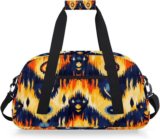 Duffle Bag for Women Men, Orange Navy Tribal Pattern Gym Bag for Travel Sports, Lightweight Waterproof Weekender Overnight Bags with Adjustable Strap