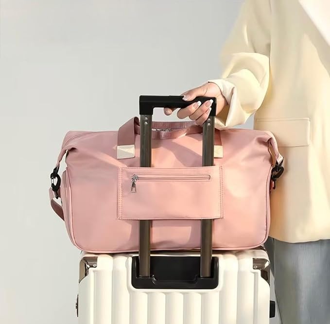 J&G Waterproof Gym Duffel Bag – Lightweight Travel & Sports Bag with Shoe Compartment and Wet Pocket for Men & Women – Carry-On Weekender for Gym, Beach, Trips – 8 Colors (Light Pink)