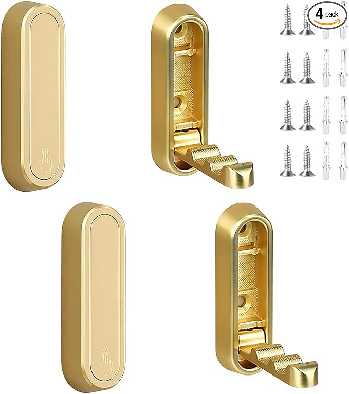 4PCS Folding Coat Hook, Foldable Gold Wall Hooks, Gold Foldable Wall Hooks, Flip Down Hook Made of Zinc Alloy for Bathroom, Kitchen, Bedroom, Wall Mount for Hanging Coats, Towels, Hats, Bags