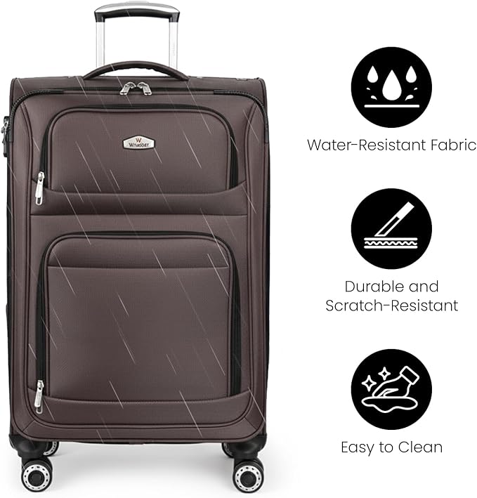 20'' Carry on Luggage,Softside Suitcase w/Combination LOCK,Expandable 15% Luggage w/Double Spinner Wheels,Lightweight Rolling Suitcases for Men/Women（Coffee,20in）