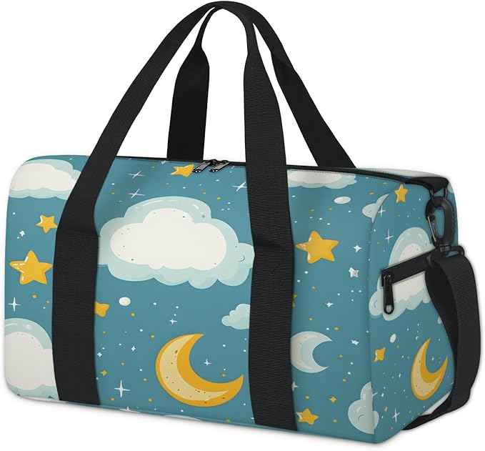 Cartoon Cloud Moon Travel Duffle Bag for Women Men, Overnight Weekender Bag, Carry on Tote for Sport Gym