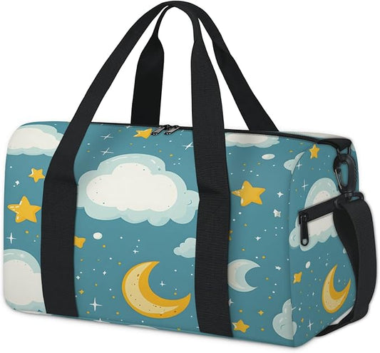 Cartoon Cloud Moon Travel Duffle Bag for Women Men, Overnight Weekender Bag, Carry on Tote for Sport Gym