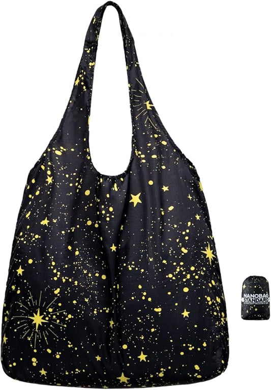 Nanobag Ultralight Foldable Tote for Women & Men, Reusable Grocery & Travel Bag, Packable Collapsible Compact Market Essential (Standard Stars)