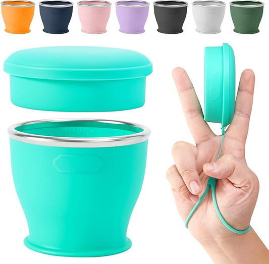 Collapsible Travel Cup, BPA-Free Reusable Water Cup, Lightweight Drinking Cups with Lids and Carrying Strap, Dishwasher Safe Silicone Cups for Camping, Travel, Airports, Hotel (Turquoise)
