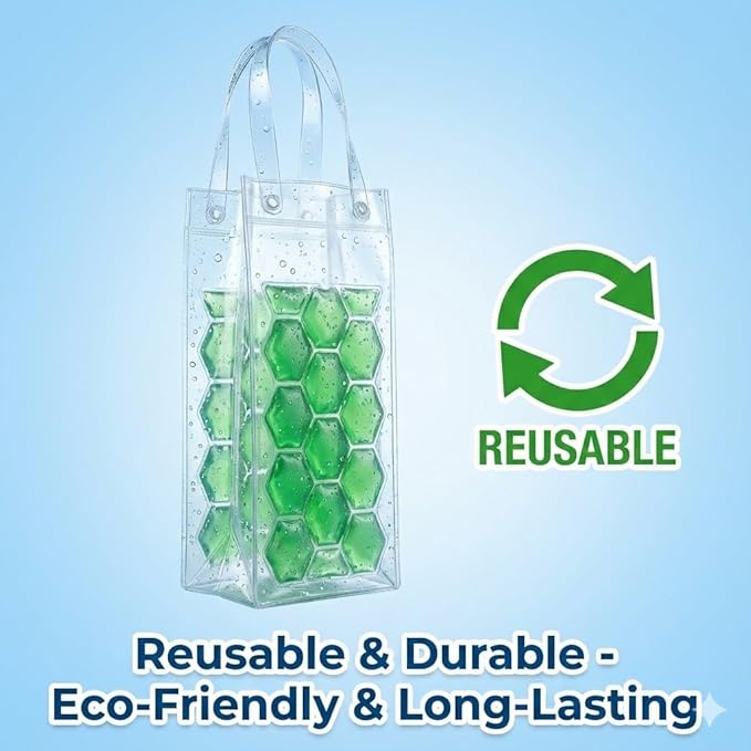 3-Pack Freezable Wine Cooler Bags with Built-in Gel Ice Packs - Portable Hexagon Wine Chiller Sleeve - Reusable Clear Folding Carrier Tote for Champagne, Beer, Picnic & Travel (orange）