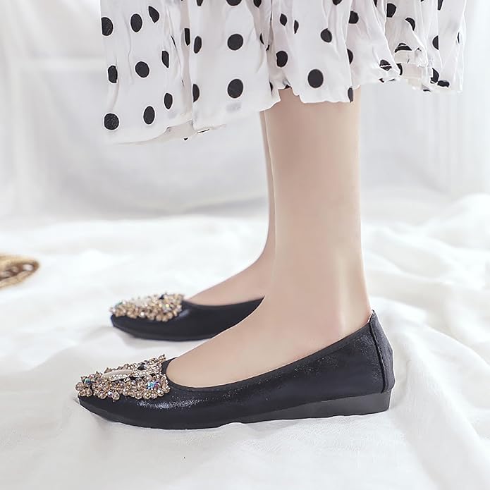 Women Ballet Flats Sparkly Rhinestone Wedding Ballerina Shoes Pointed Toe Foldable Comfort Slip on Flat Dress Shoes