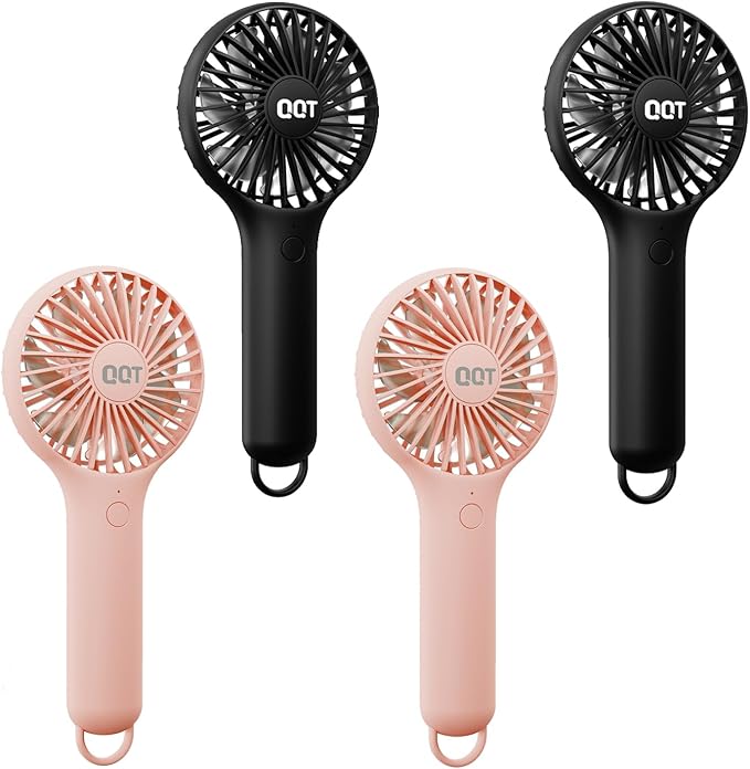QQT Mini Handheld Fan, Small Personal Cooler with 3 Speeds, Portable Battery Operated, USB Rechargeable Makeup Eyelash Dryer, Strong Airflow for Travel, Office, Outdoor, Women, Men, and Kids(4 pack)