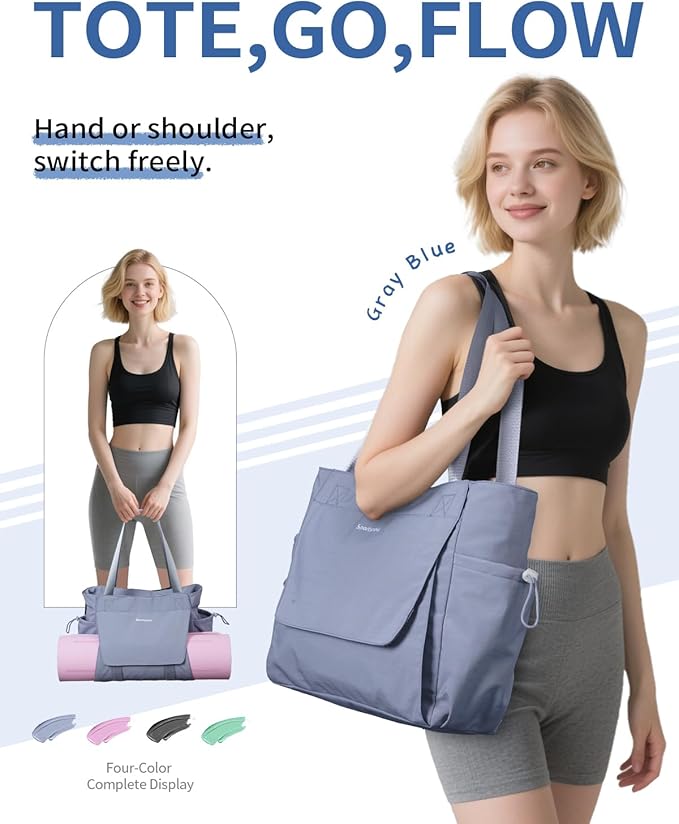 sportsnew Yoga Gym Bag Tote Yoga Mat Bag For Women Men with Waterproof Wet Pocket & Drawstring pockets, Quick Access Hook-and-loopStorage Yoga Mat Bag Holder, Gray Blue Patent Pending
