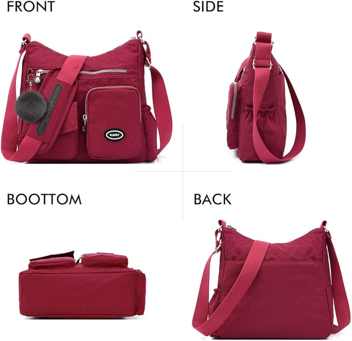 SUKRY Nylon Crossbody Bag for Women with Anti theft RFID Pocket, Waterproof Shoulder Bag Travel Purses and Handbag