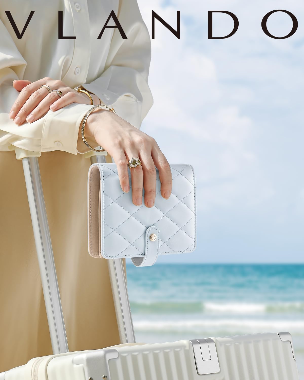 Vlando Travel Jewelry Case,Portable Jewelry Organizer Box with Clear Zipper Velvet Jewelry Pouch,Gifts for Traveler Women Girls-Baby Blue