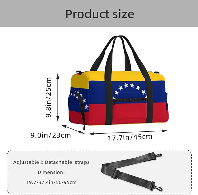 Flag of Venezuela Print Gym Bag with Shoe Compartment for Women Men, 17.7in Sports Duffle Weekender Tote, Overnight Travel Duffel Bag Carry On