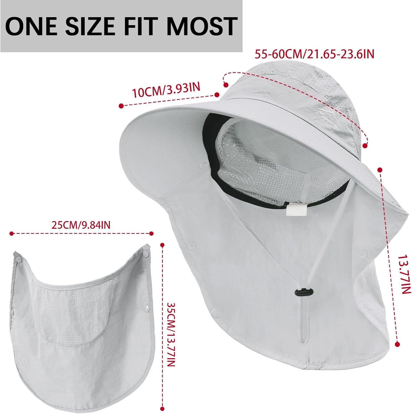 Rosoz Sun Hat for Men Women with Neck Flap,Wide Brim UPF50+ Fishing Hat with Detachable Face Cover Outdoor Sun Protection Hat