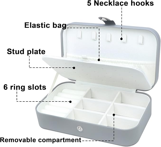 Travel Jewelry Box,Upgraded Travel Jewelry Case,Portable Jewelry Boxes for Women,PU Leather Jewelry Box,Travel Jewelry Organizer for Necklaces,Rings,Earrings,Bracelets,Black