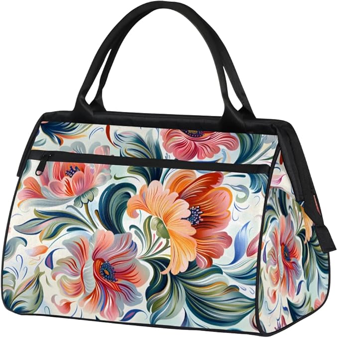 Abstract Colorful Flowers Overnight Weekender Bag for Women Men Travel Duffel Bags Waterproof Luggage Carry on Sports Yoga Gym Bag