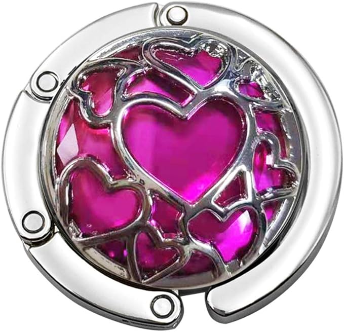 Multiple Hearts Style Premium Foldable Handbag Bag Purse Hanger Table Hook Holder (Pink)