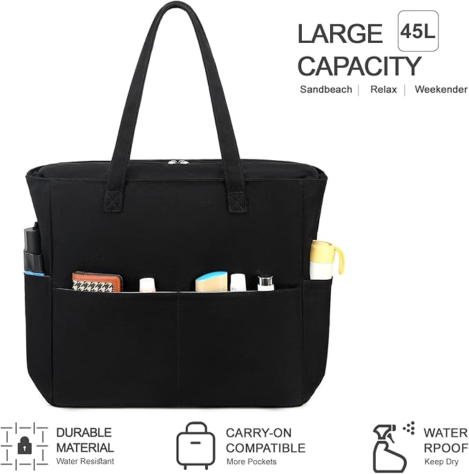 LEDAOU Beach Bag Waterproof Sandproof Women Beach Tote Pool Bag with Zipper for Swim Gym Grocery Travel with Wet Pocket | Sandproof, with Zipper, for Gym, Grocery, Travel, with Wet Pocket