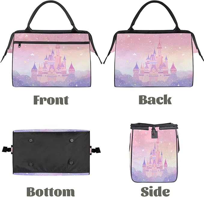 Cute Pink Purple Castle Travel Duffel Bag, Waterproof Sports Gym Duffle Bag, Large Capacity Weekender Carry On Overnight Bags for Women Men