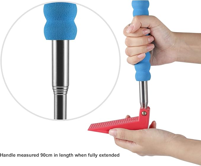 Long Handle Door Stopper Wedge - Set of 2 - Heavy-Duty, Adjustable, Non-Slip Rubber Wedge, Extendable Handle for Seniors, Arthritis-Friendly, Fall Prevention, All Floors, Stops Drafts, No-Bend Design