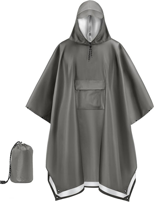 COOFANDY Rain Poncho for Adults with Hood Pockets Reusable Waterproof Packable Rain Coat Jacket Travel Hiking Emergency