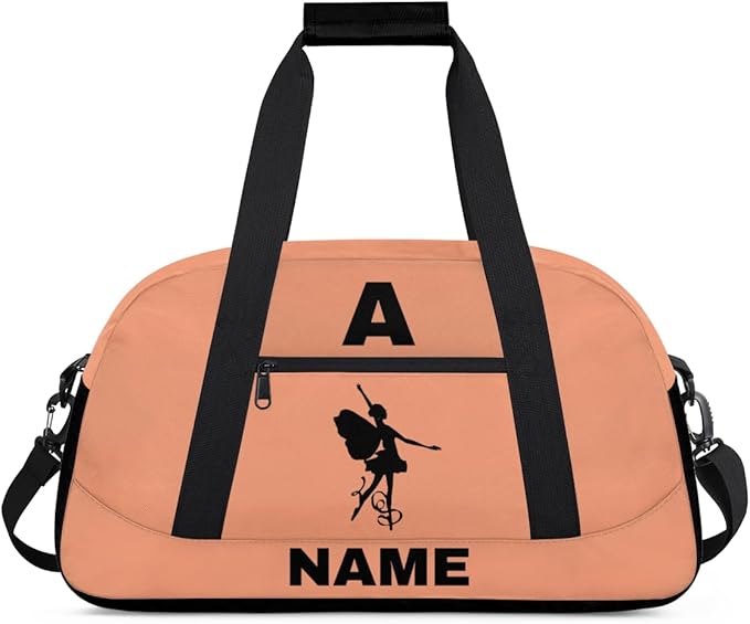 Personalize-Kids-Sports-Duffel-Bags With Custom Name Text Carry-On Overnight Travel Gym Lightweight Dance Pattern Sports Bags For Girls Boys Kids,Orange