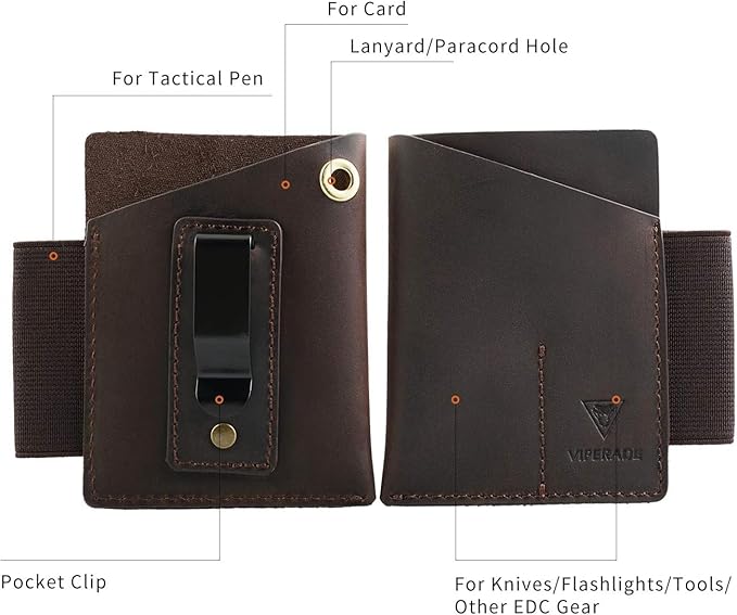 VIPERADE PJ12 Leather EDC Pocket Organizer for Belt, Multitool and Flashlight Holster, Leather EDC Holster with Pen Loop, EDC Leather Knife Sheath with Belt Clip