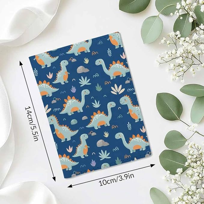 Funny Dinosaurs Passport Holder for Travel Cartoon Nature Design PU Leather Passport Cover Wallet Cute Passport Card Holder for Women and Men